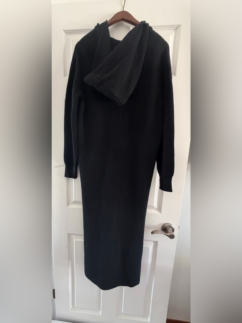 Black Hooded Rib Knit Maxi Dress - Picture 3 of 7